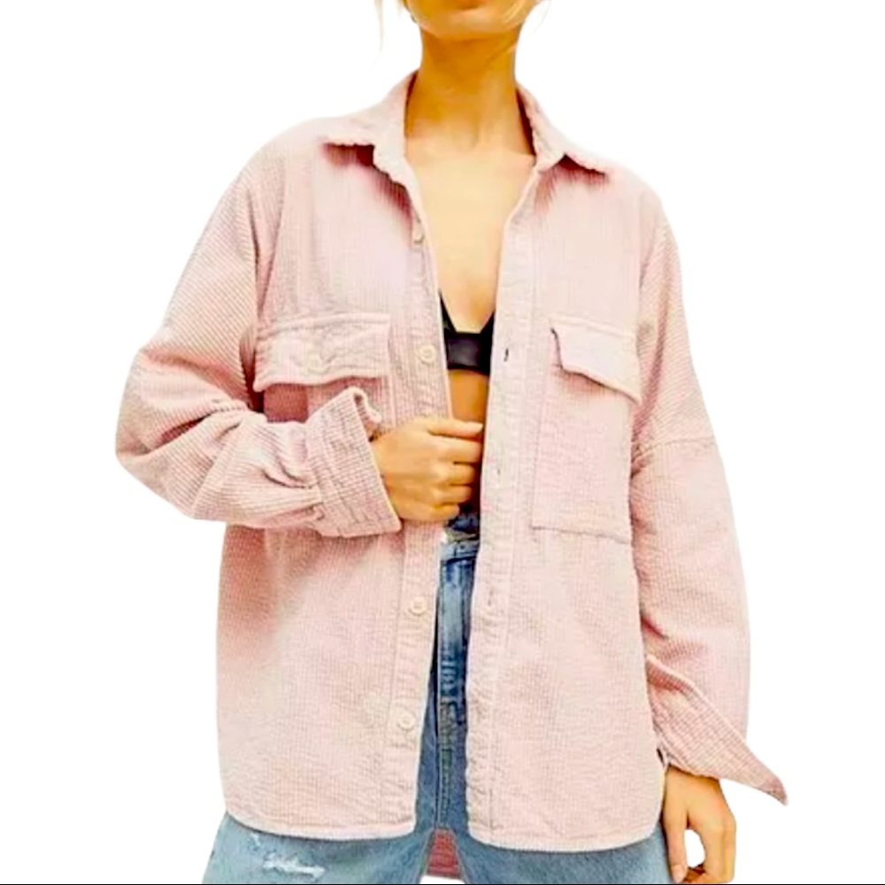New CP Shades x Free People Pink Oversized Corduroy Buttondown Top / Jacket USA